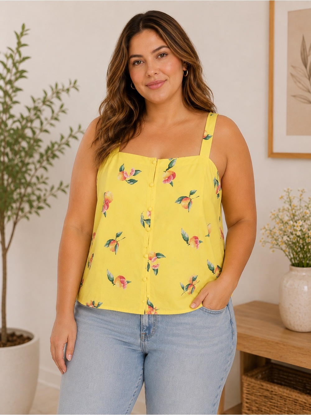 REITMANS boxy linen cotton top summer Resortwear feminine fruit yellow XXL